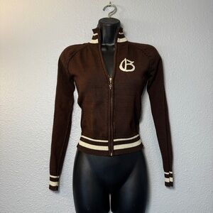 Vintage Y2K guess Brown striped high neck Track Jacket Women’s Size Xsmall
